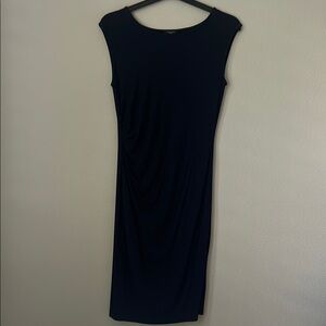Ann Taylor Blue Sheath Midi Dress Bateau Neckline Sleeveless